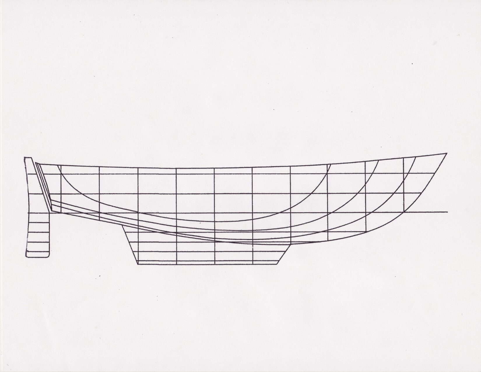 A drawing of a boat with a net on the bottom.